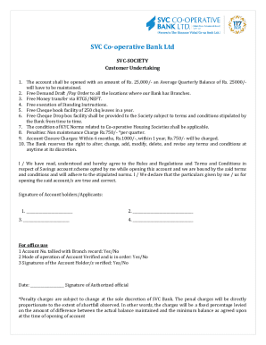 SVC Co-operative Bank Customer Undertaking