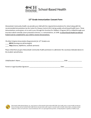 12th Grade Immunization Consent Form