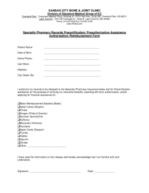 Authorization Reimbursement Form