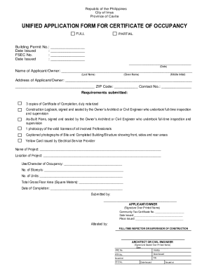 Unified Application Form for Certificate of Occupancy