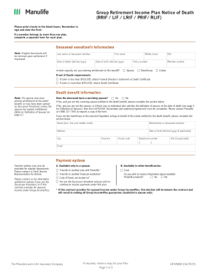 Group Retirement Income Plan Death Benefit Claim Form