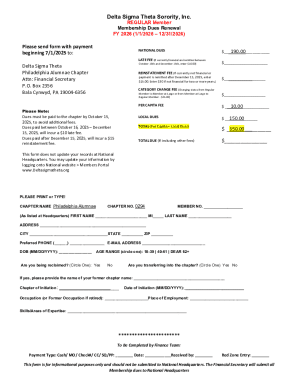 Delta Sigma Theta Membership Dues Renewal Form