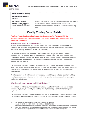 Family Tracing Form for Unaccompanied Child Applicants