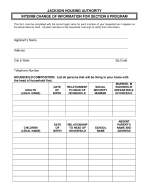 Jackson Housing Authority Section 8 Change of Information Form