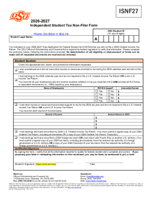 Independent Student Tax Non-Filer Form