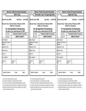 National Textile University Job Application Fee Voucher