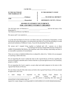 Texas Divorce Without Children Form