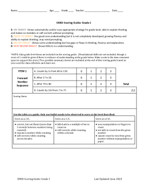 Grade 1 Math Assessment Form