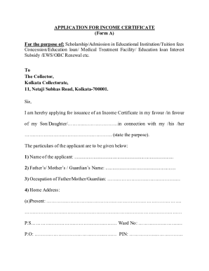 Application for Income Certificate