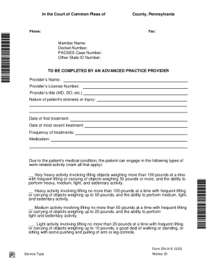 Pennsylvania Medical Work Activity Form