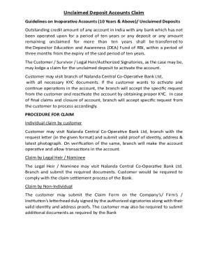 Unclaimed Deposit Claim Form