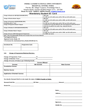 IGNOU Change of Programme Form