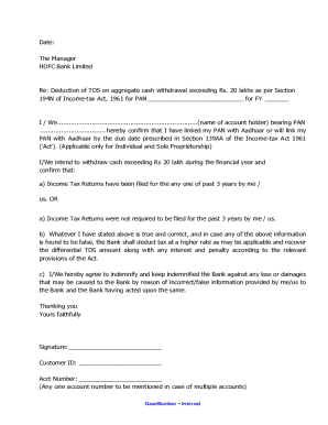 HDFC Bank TDS Declaration Form