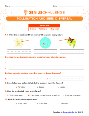 Pollination and Seed Dispersal Worksheet