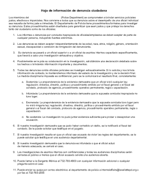 Police Department Citizen Complaint Form