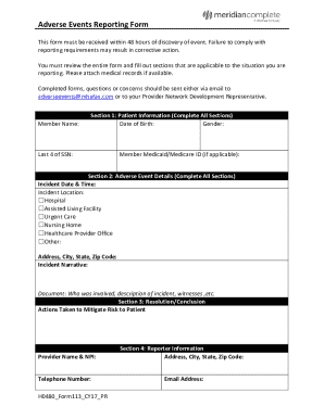 Adverse Events Reporting Form