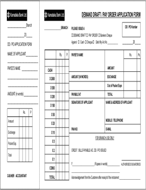 Demand Draft Pay Order Application Form