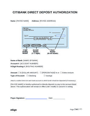 Citibank Direct Deposit Authorization