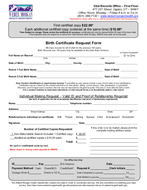 Utah Birth Certificate Request Form
