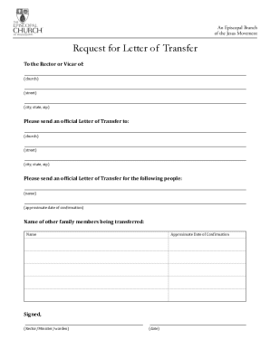 Episcopal Letter of Transfer Request
