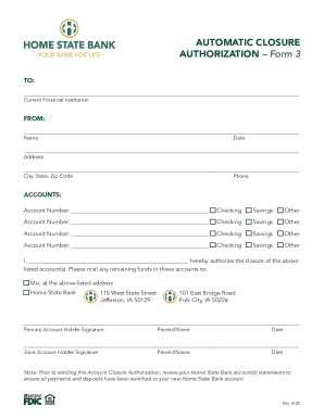 Automatic Closure Authorization Form