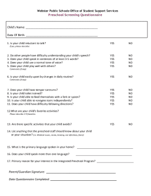 Preschool Screening Questionnaire