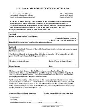 Statement of Residence for Franklin I.S.D.