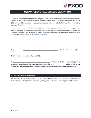 Ultimate Beneficial Owner Declaration