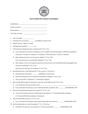 Post Incident AED Cardiac Arrest Report