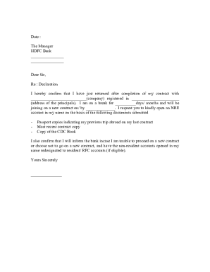 NRE Account Declaration Letter