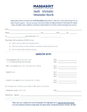 Massachusetts Immunization Records Form