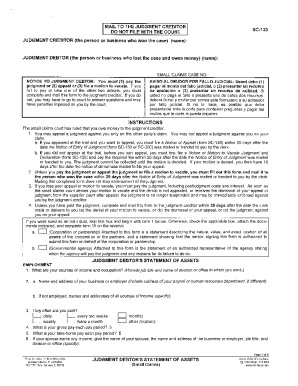 California Small Claims Judgment Debtor Statement of Assets