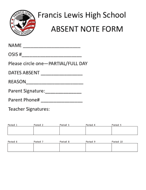 Francis Lewis High School Absent Note Form