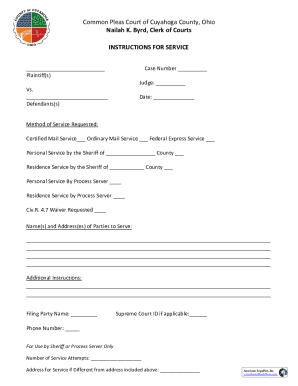 Cuyahoga County Service Instructions