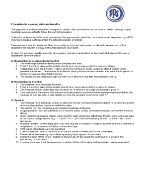 PPS Insurance Sickness Benefit Claim Form