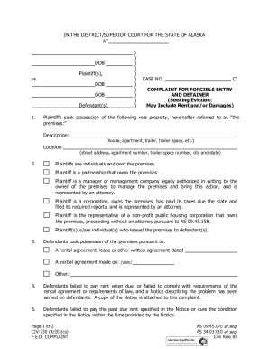 Complaint for Forcible Entry and Detainer