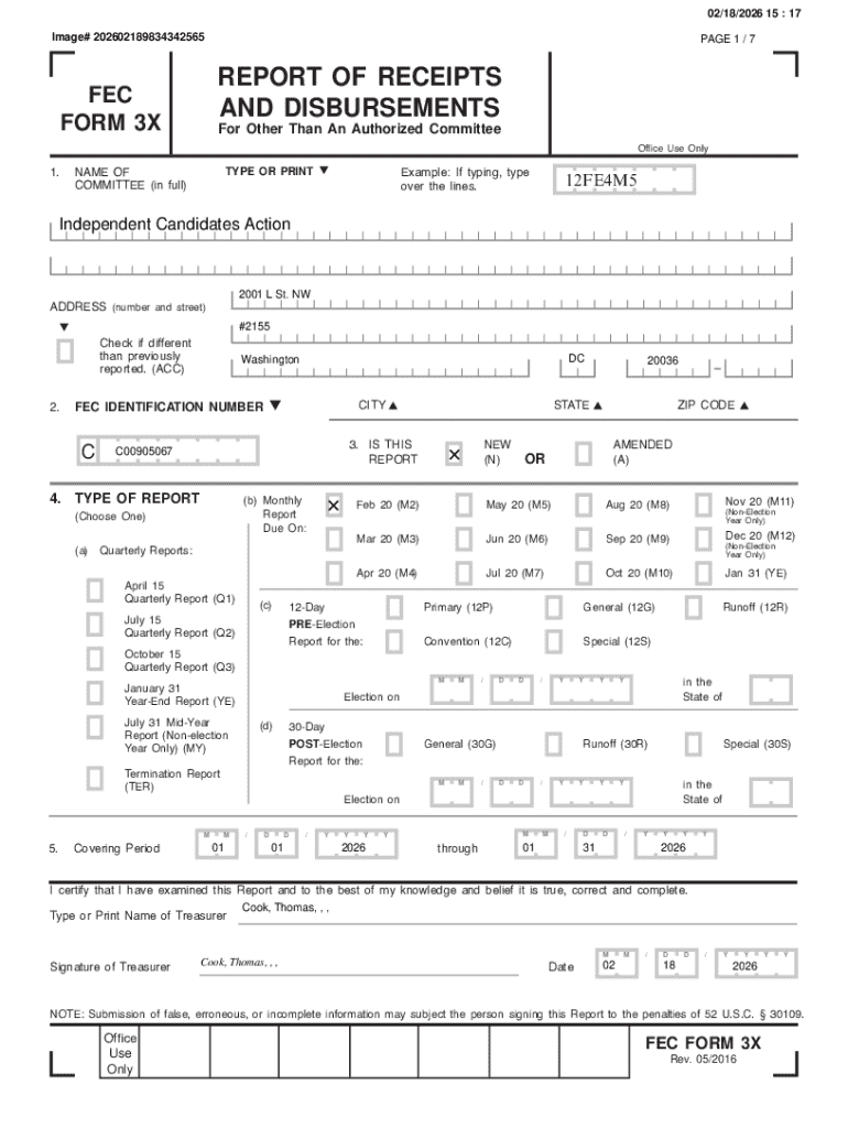 FEC Form 3X Preview on Page 1