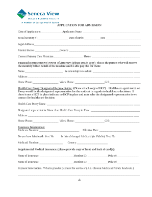 Application for Admission to Seneca View Skilled Nursing Facility