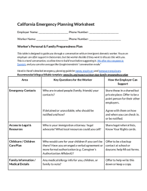 California Emergency Planning Worksheet