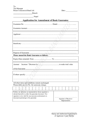 Application for Amendment of Bank Guarantee