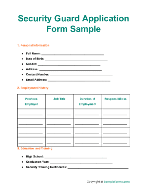 Security Guard Application Form