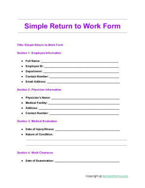 Simple Return to Work Form