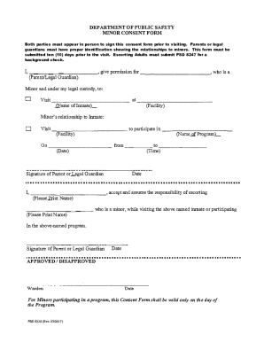 Minor Consent Form for Inmate Visits