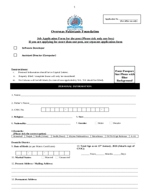 Overseas Pakistanis Foundation Job Application Form