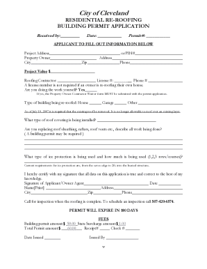 Residential Re-Roofing Building Permit Application