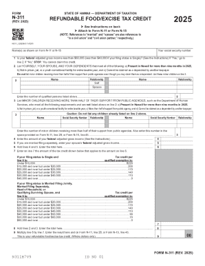 Hawaii Refundable Food/Excise Tax Credit Form N-311