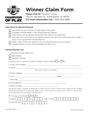 Hoosier Lottery Winner Claim Form