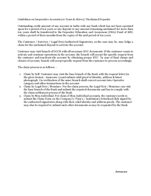 Unclaimed Deposit Account Activation Form