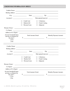 Creditor Information Sheet