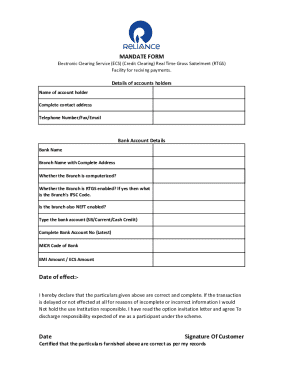 ECS RTGS Mandate Form